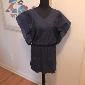 Max Studio Sheer Navy Cinch Waist Mini  Tunic/Dress Size XS